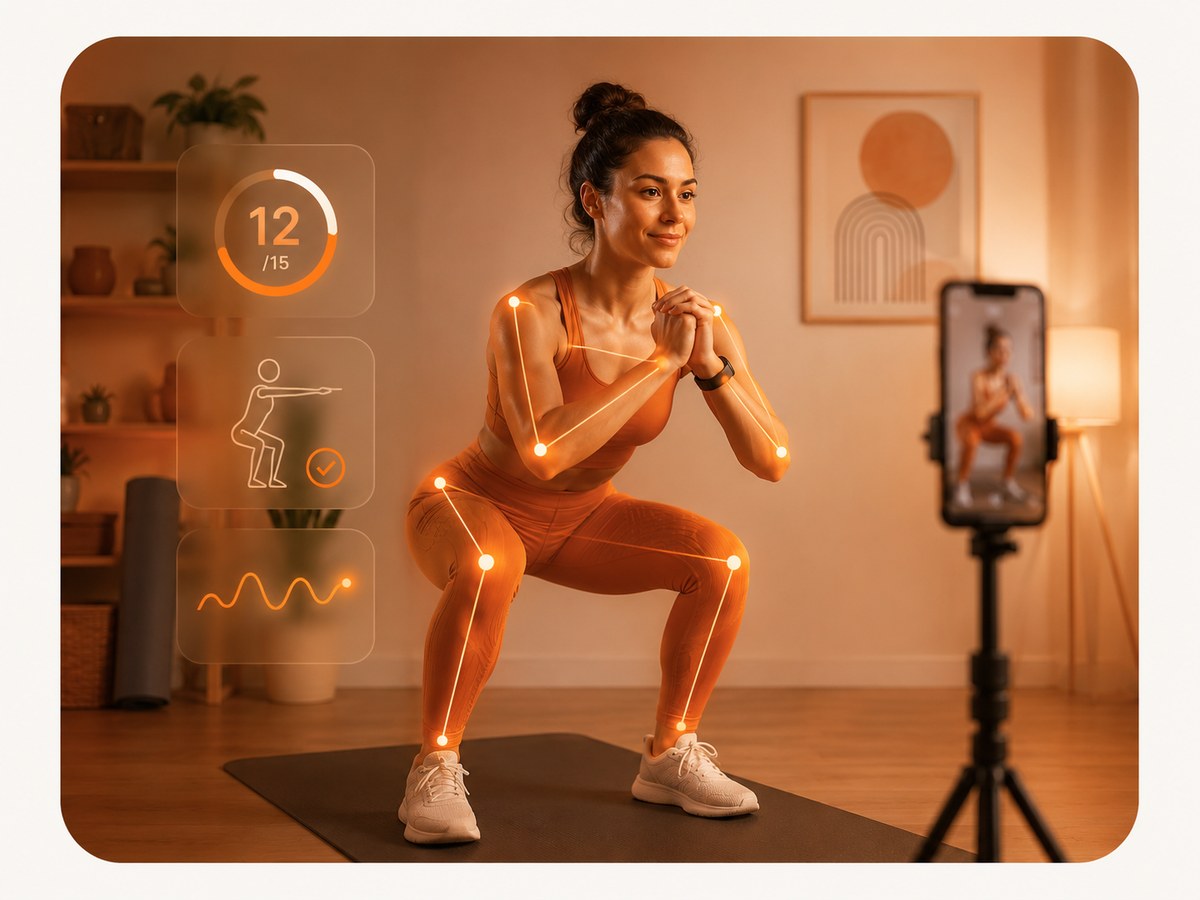 Tooki coaching a squat with a live pose overlay