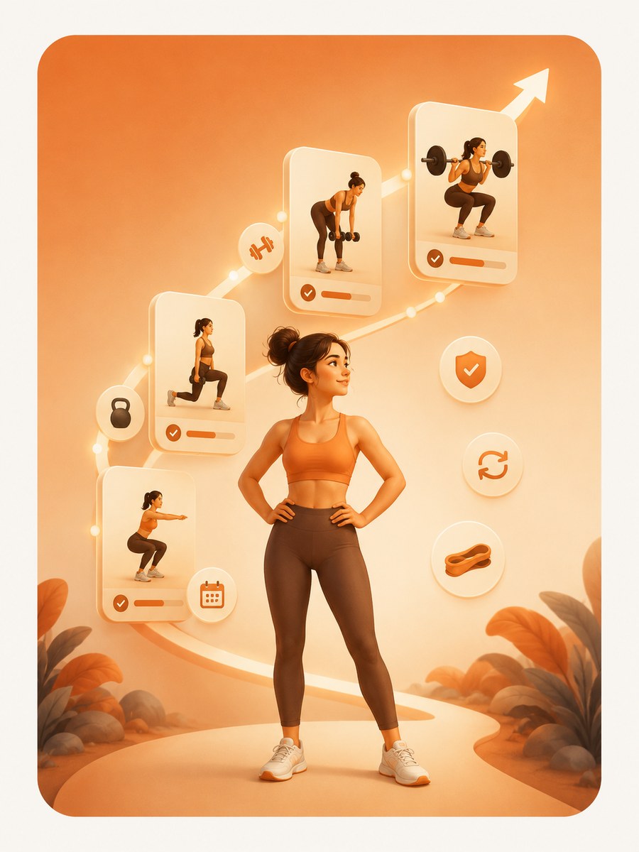 An adaptive plan that progresses as you get stronger, with injury-aware swaps